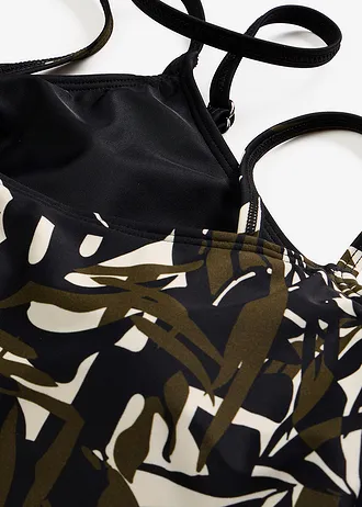 Bikinová podprsenka, jednobarevná a potištěná (2 ks v balení) • přírodní bílo-černo-olivová s květy • bonprix obchod