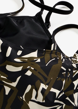 Bikinový top (2 ks), jednofarebný a potlačený • biela vlna-čierna-olivová kvetovaná • obchod bonprix