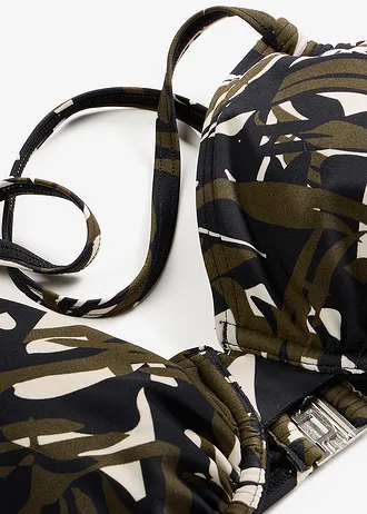 Haut de bikini à armatures et coques souples • écru-noir-olive floral • Boutique bonprix