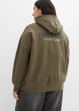 Oversized hoodie van biologisch katoen, Kleur: donkerolijfgroen