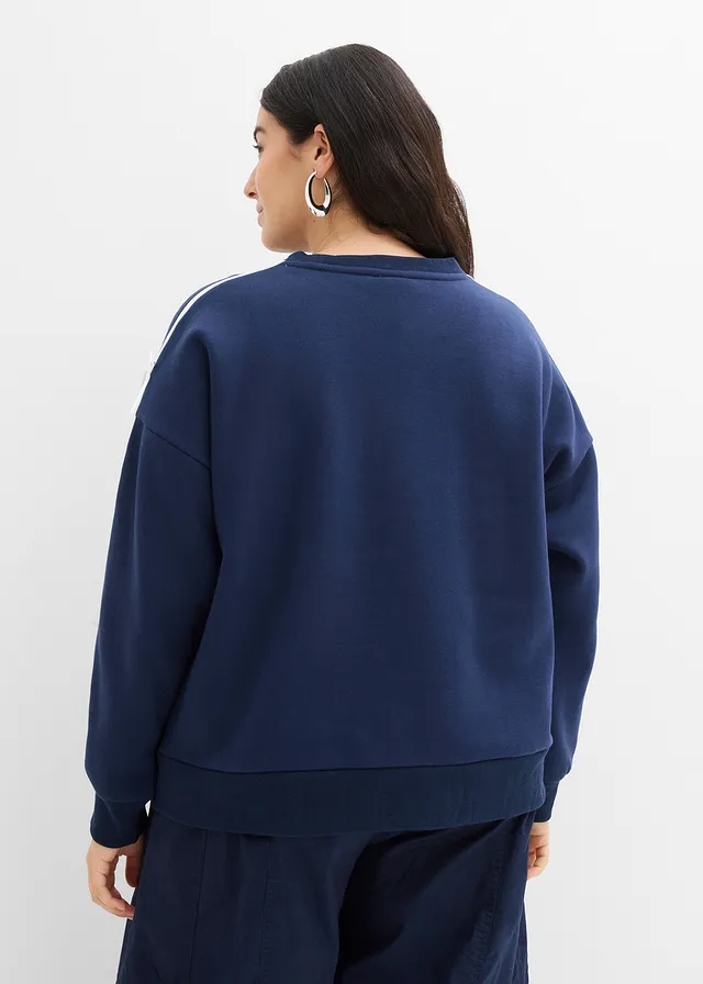 Sweat oversize et doux, Couleur: bleu foncé-écru divers