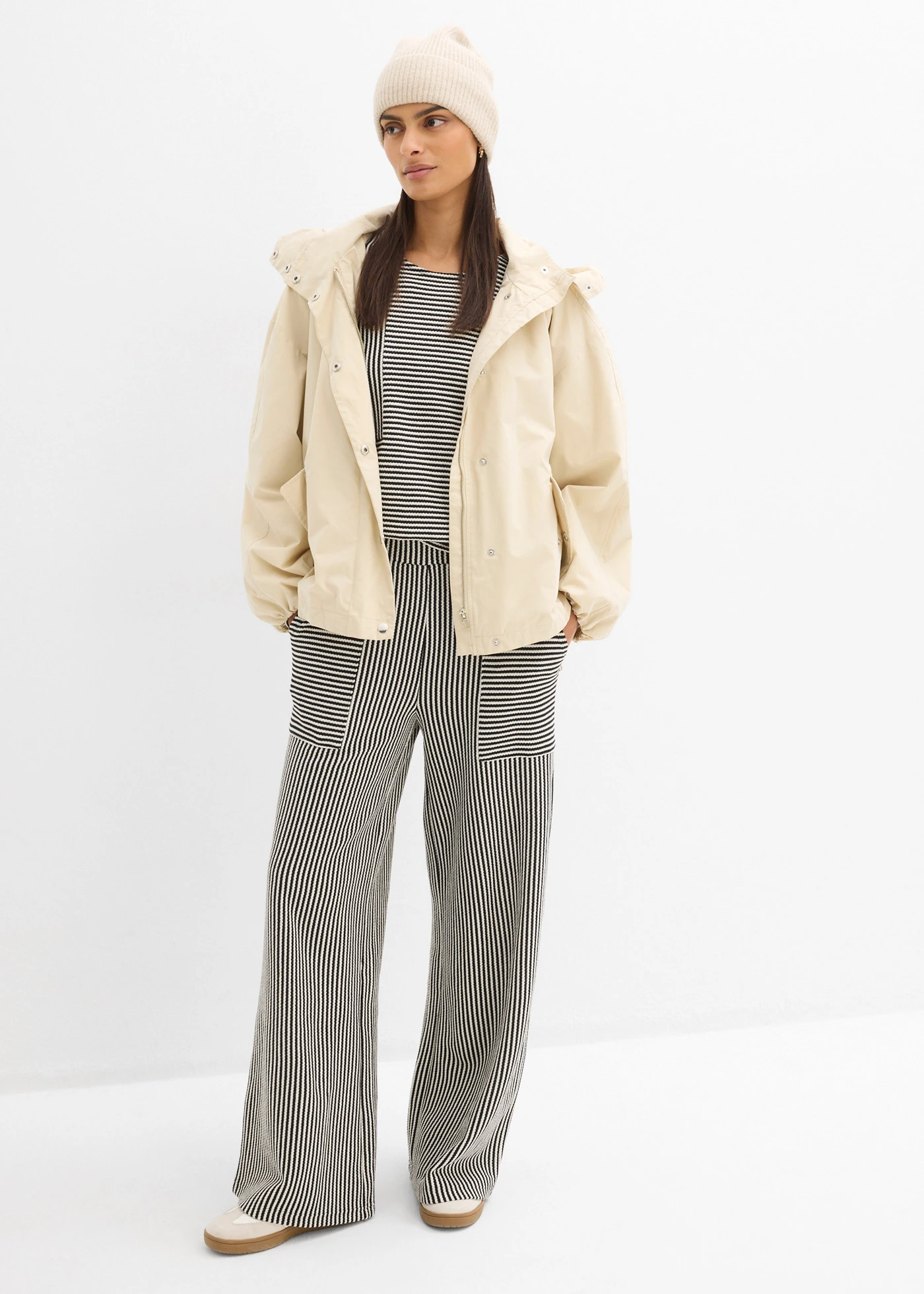 Jersey broek • zwart-wolwit gestreept • bonprix online shop