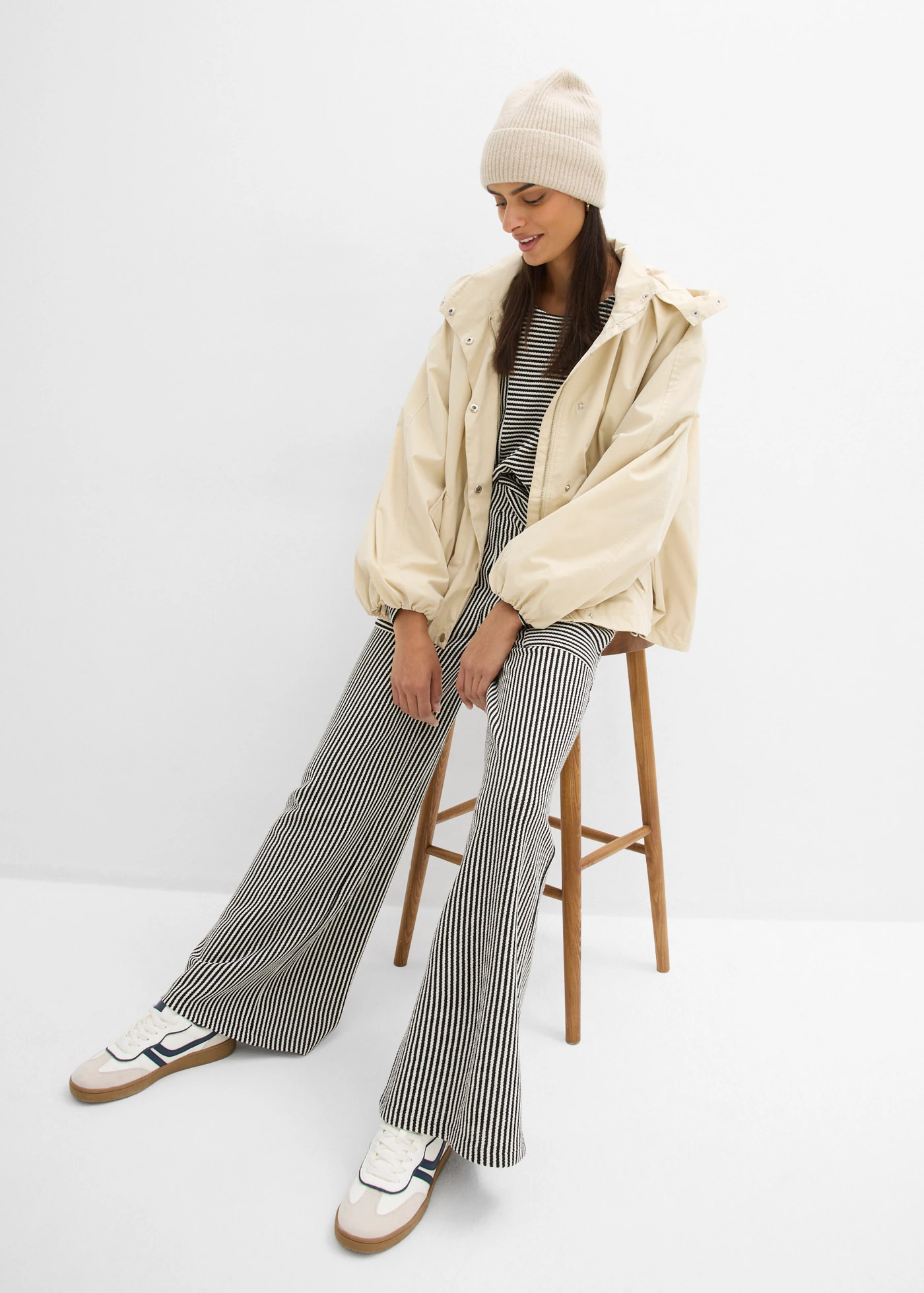 Pantalon en jersey • noir-écru rayé • Boutique bonprix