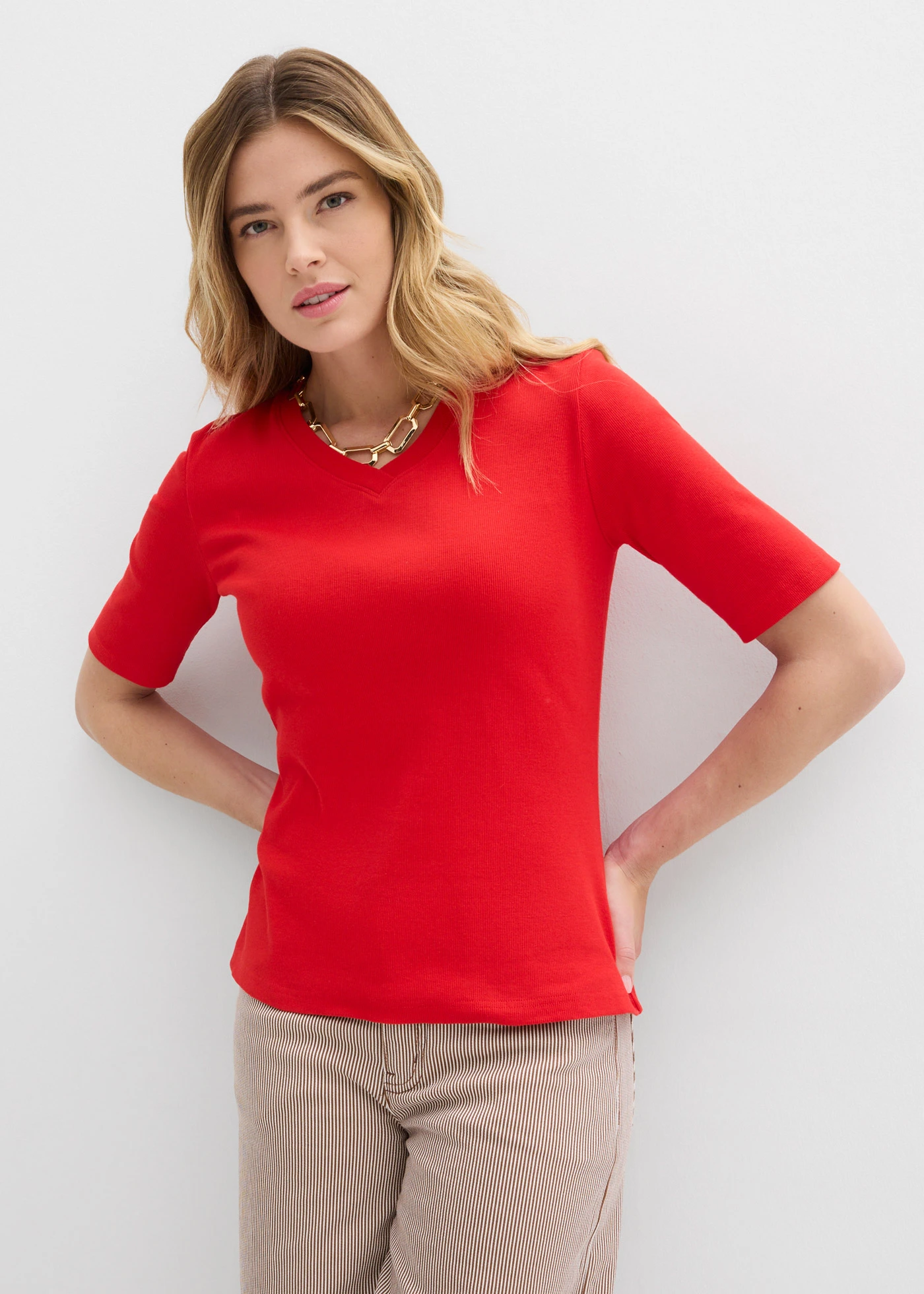 Prążkowana bluzka (2 szt.) • biel wełny - truskawkowy • sklep bonprix