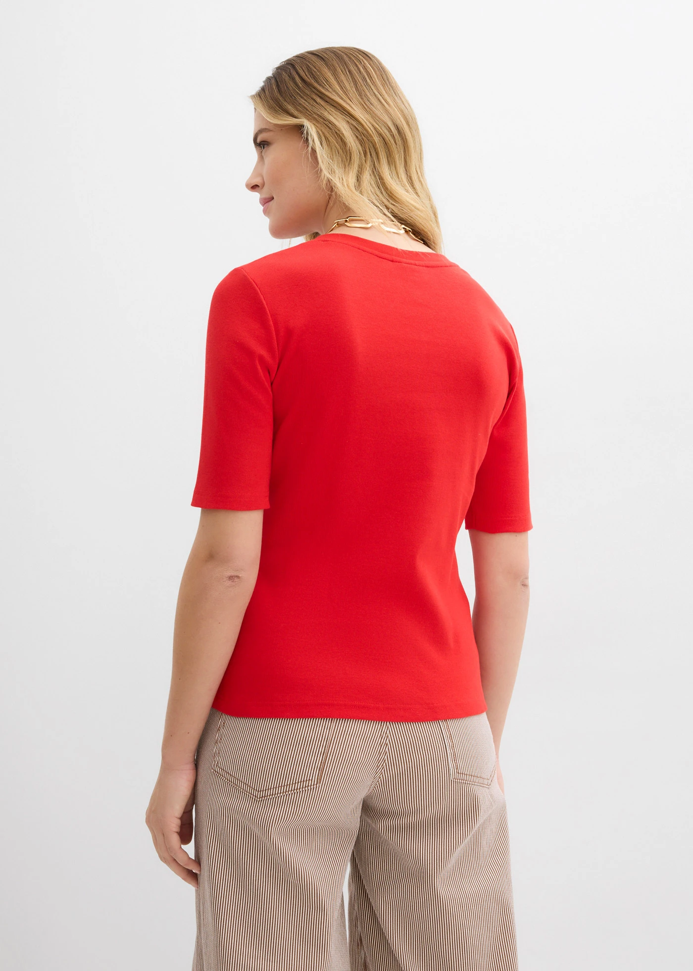 Lot de 2 T-shirts côtelés • blanc cassé-fraise • Boutique bonprix