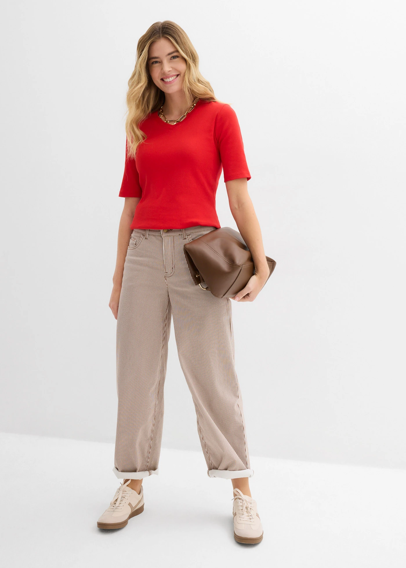 Prążkowana bluzka (2 szt.) • biel wełny - truskawkowy • sklep bonprix