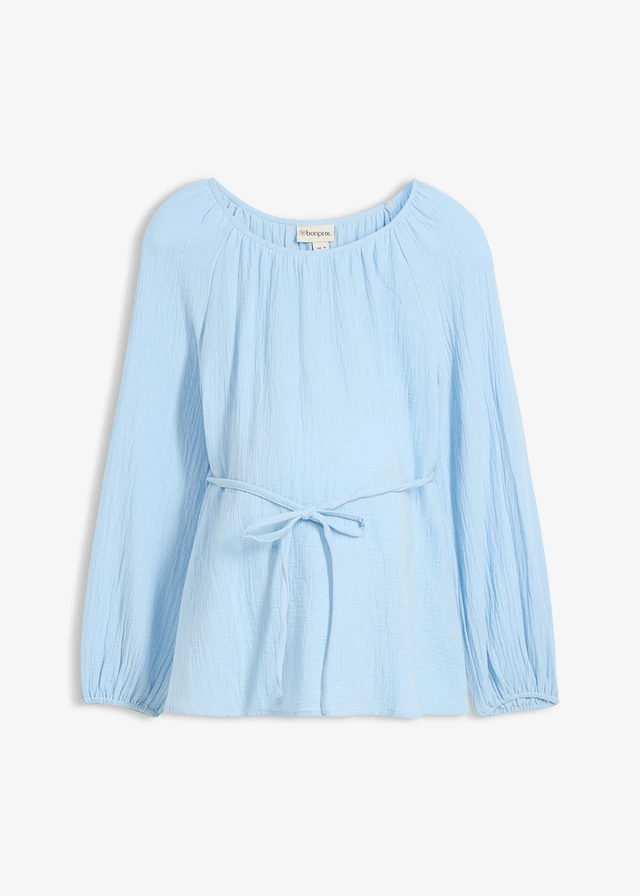 Bluză de gravide din muselină de bumbac 100% • bleu • magazin bonprix