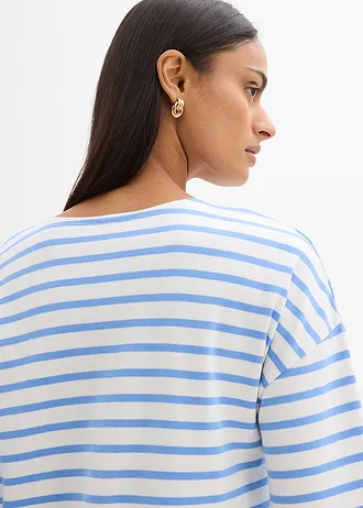 Tričko s dlhým rukávom, pásikované, z bio bavlny • stredne modrá-biela vlna priečne pásikovaná • obchod bonprix