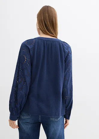 Blouse longue en gaze de coton légère • bleu foncé • Boutique bonprix