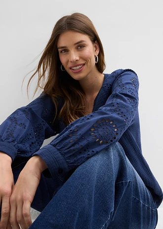 Bluzka tunikowa z przewiewnego muślinu • granatowy • sklep bonprix