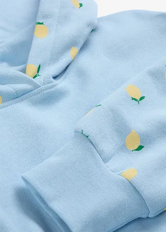 Sweat large à capuche 100% coton • bleu clair-jaune clair imprimé • Boutique bonprix