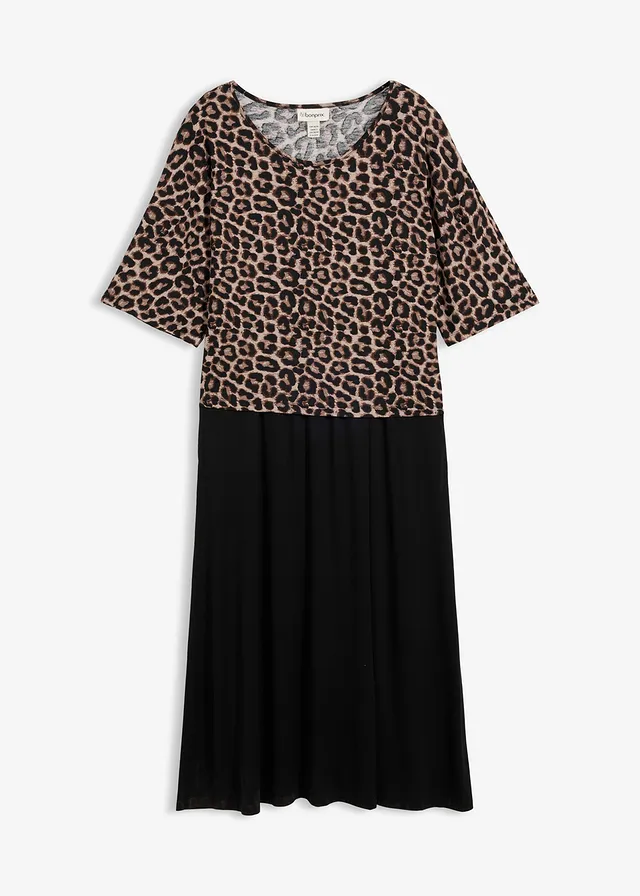 Robe en jersey 100% coton • noir + léopard • Boutique bonprix