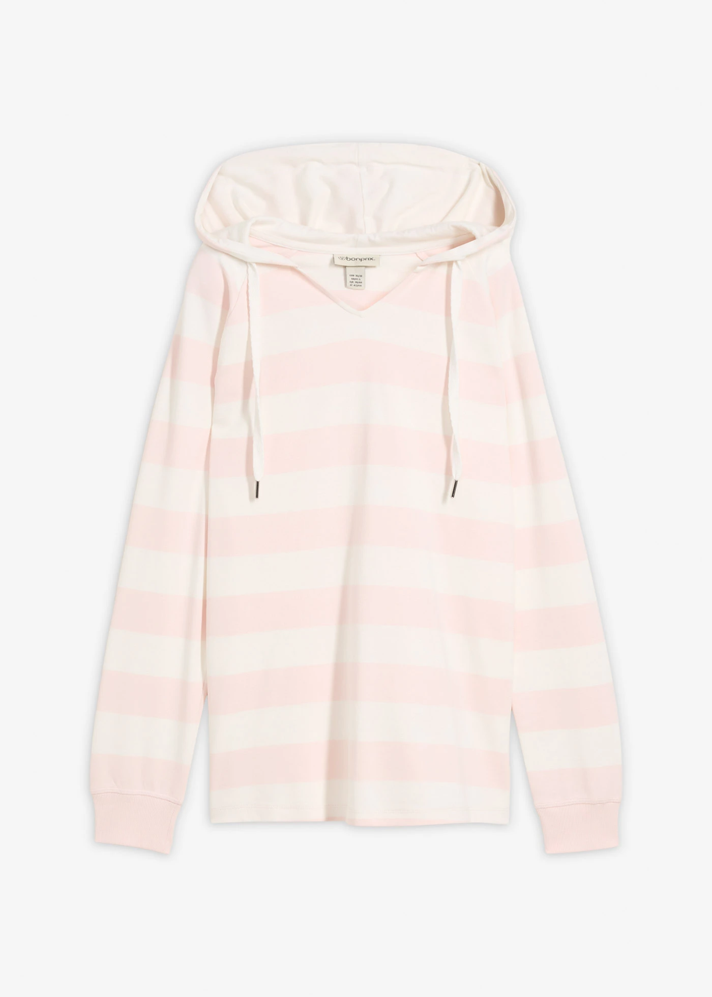 Lichte hoodie van puur katoen • lichtroze-wolwit gestreept • bonprix online shop