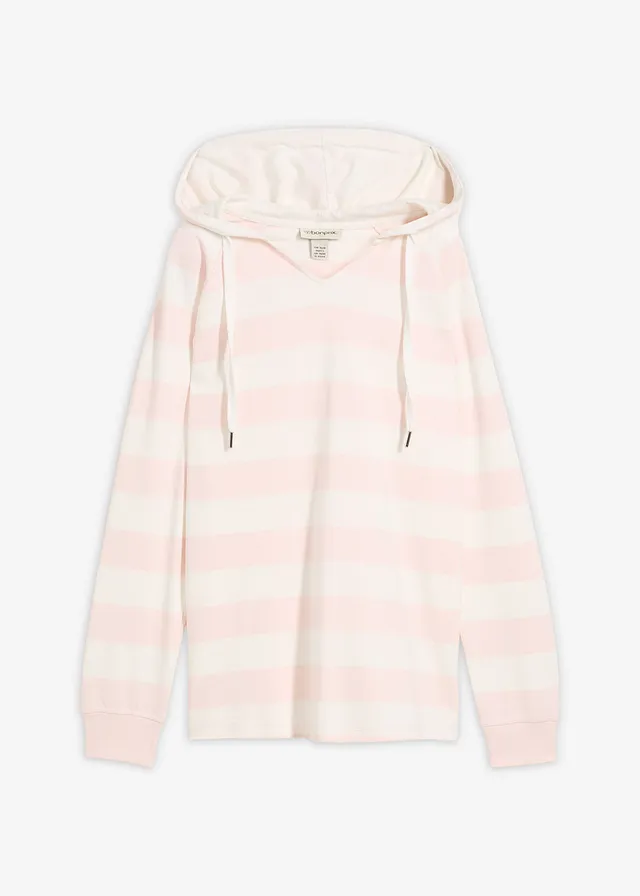 Lichte hoodie van puur katoen • lichtroze-wolwit gestreept • bonprix online shop