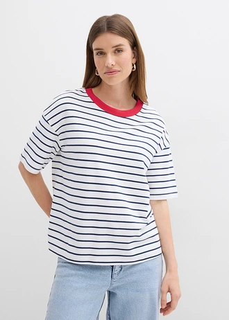 Oversize tričko z čisté organické bavlny • bílo-tmavě modro-červená • bonprix obchod