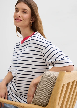 Oversize tričko z čisté organické bavlny • bílo-tmavě modro-červená • bonprix obchod