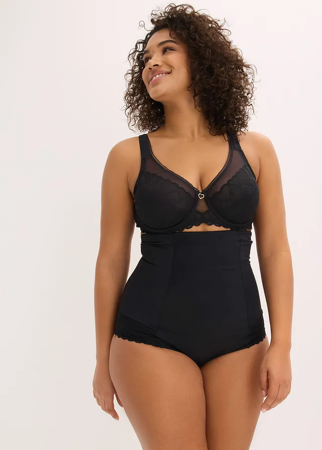 Slip sculptant avec dentelle cœurs, maintien fort, Couleur: noir
