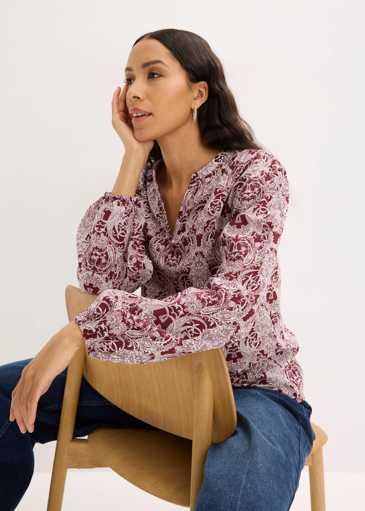 Blouse 100% coton • rouge rubis-écru paisley • Boutique bonprix