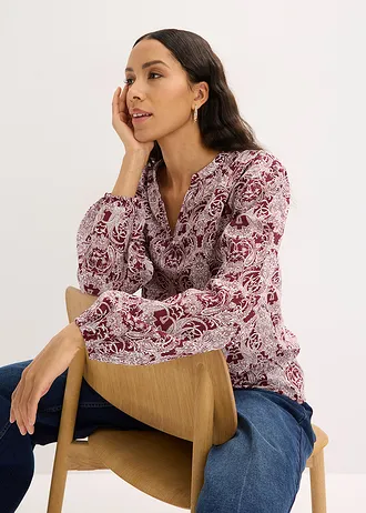 Halenka z čisté bavlny • rubínově červeno-přírodní bílá s kašmírovým potiskem • bonprix obchod