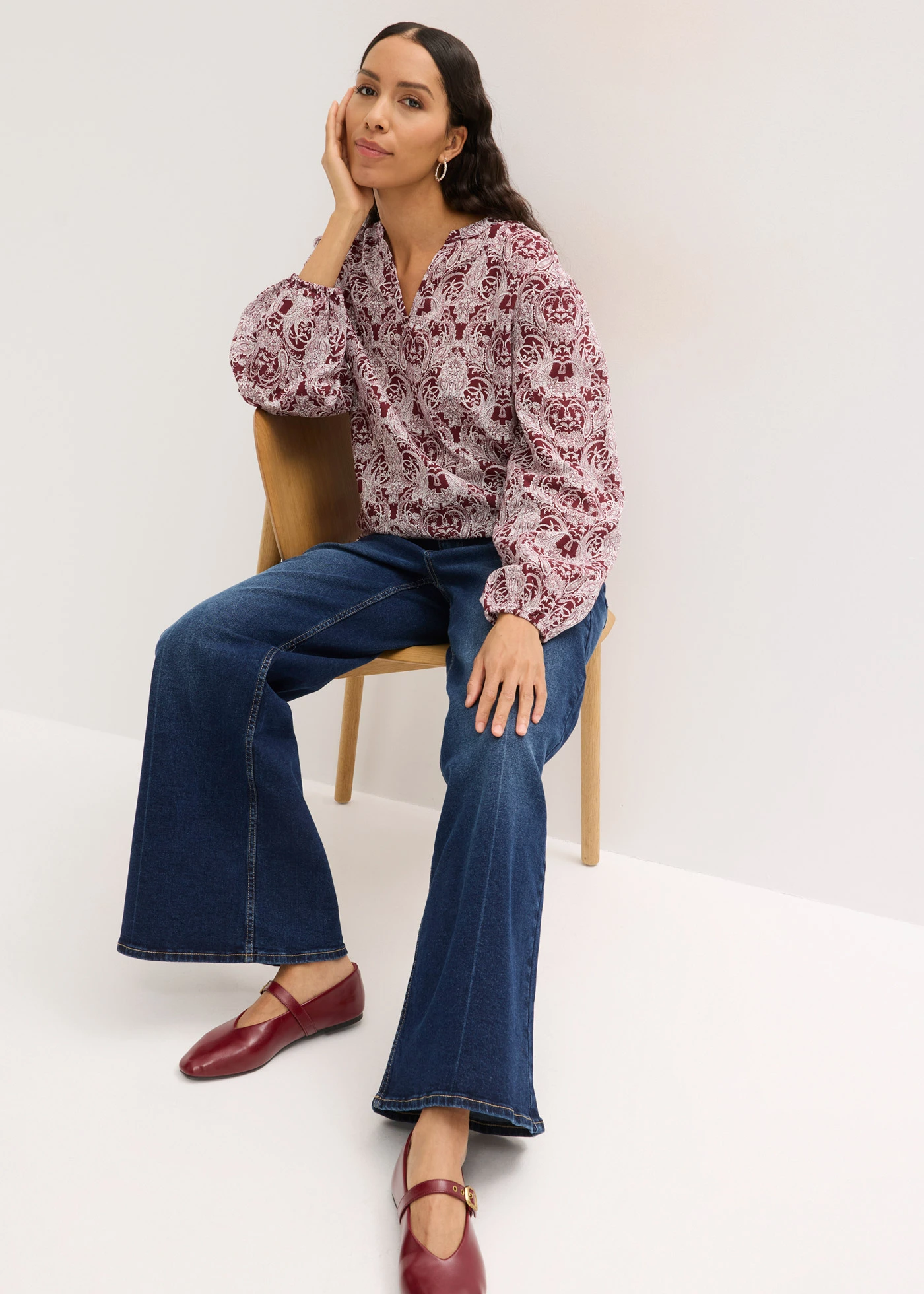 Blúz tiszta pamutból • rubinvörös-gyapjúfehér Paisley • bonprix áruház