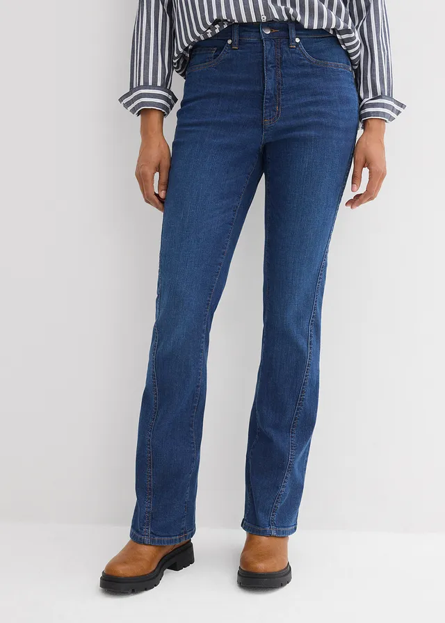 High waist bootcut jeans, Kleur: donkerblauw denim used