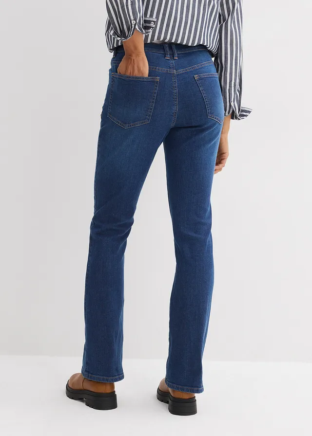 High waist bootcut jeans, Kleur: donkerblauw denim used