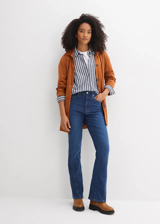 High waist bootcut jeans, Kleur: donkerblauw denim used