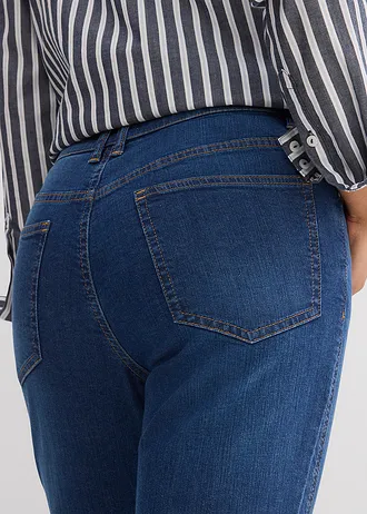 Dżinsy bootcut z wysokim stanem • granatowy denim used • sklep bonprix