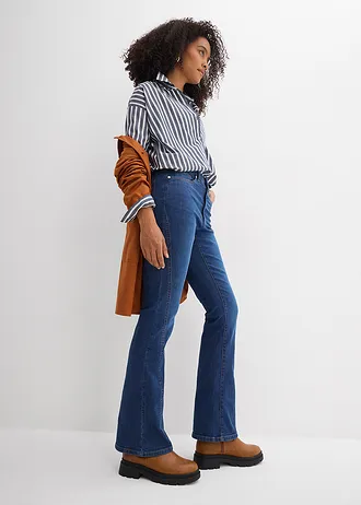 Dżinsy bootcut z wysokim stanem • granatowy denim used • sklep bonprix