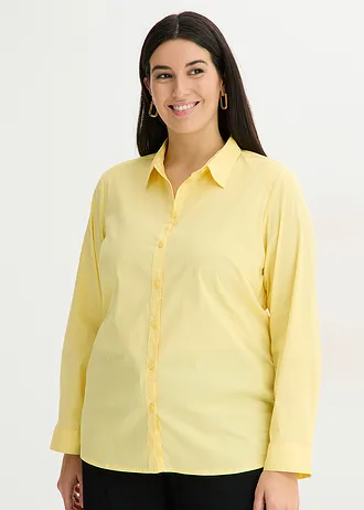 Stretch blouse, lange mouw, Kleur: lichtgeel