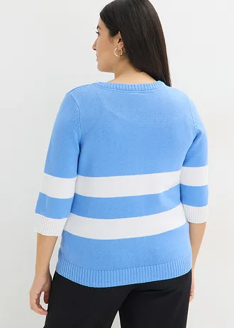 Gilet en maille de coton, Couleur: bleu moyen-blanc rayé