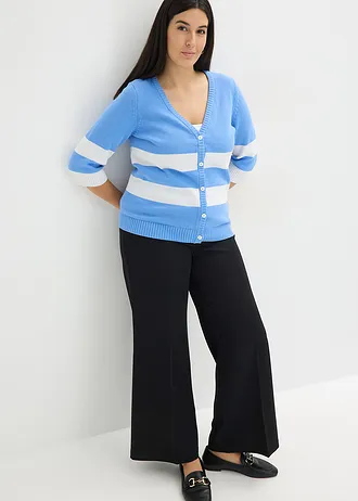 Gilet en maille de coton, Couleur: bleu moyen-blanc rayé