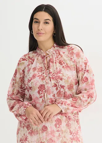 Chiffon tuniek met strikdetail, Kleur: lichtroze gebloemd