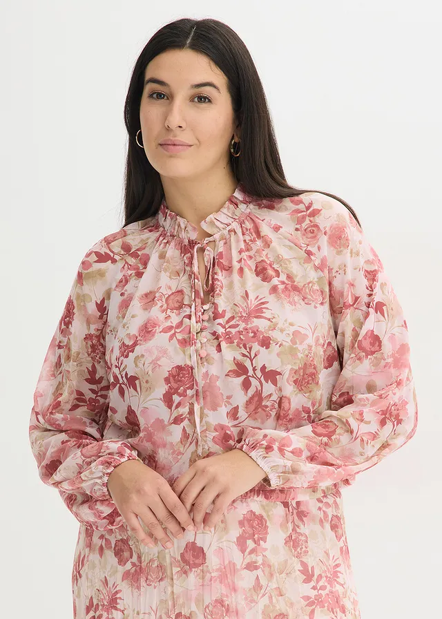 Tunique en mousseline avec lien à nouer, Couleur: rose clair floral