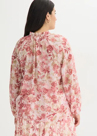 Chiffon tuniek met strikdetail, Kleur: lichtroze gebloemd