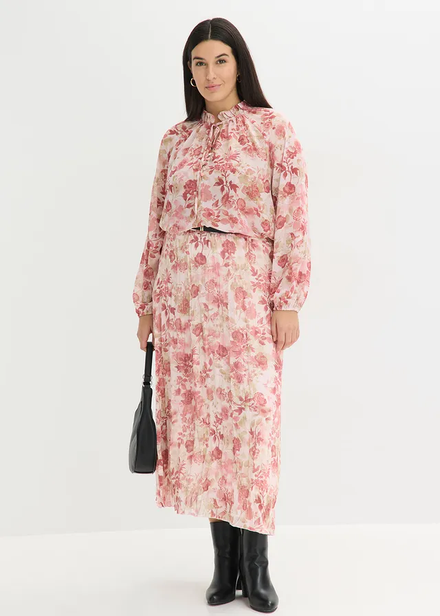 Tunique en mousseline avec lien à nouer, Couleur: rose clair floral