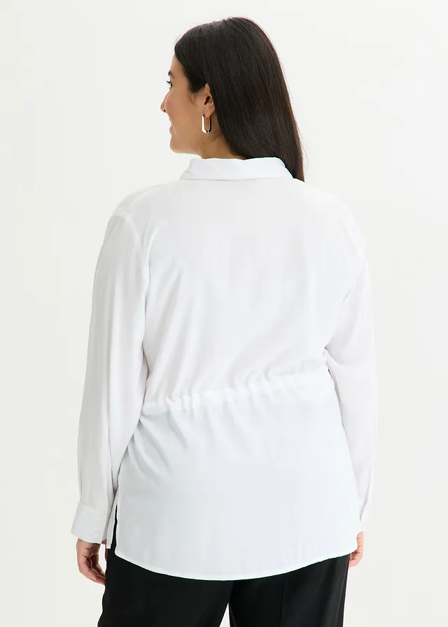 Chemisier en popeline à plis couchés, Couleur: blanc