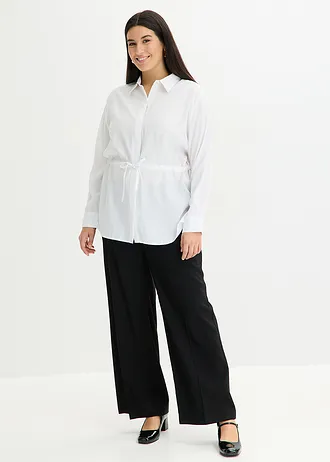 Popeline blouse met ingelegde plooien, Kleur: wit