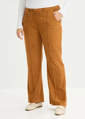 Flared broek van imitatiesuède, Kleur: cognacgoud