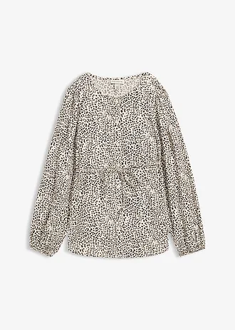 Katoenen blouse voor tijdens en na de zwangerschap, Kleur: wolwit-zwart luipaardprint