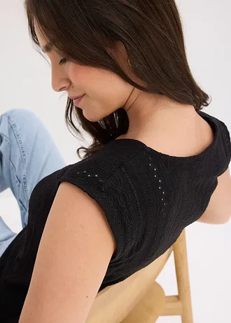 Top met broderie anglaise • zwart • bonprix online shop