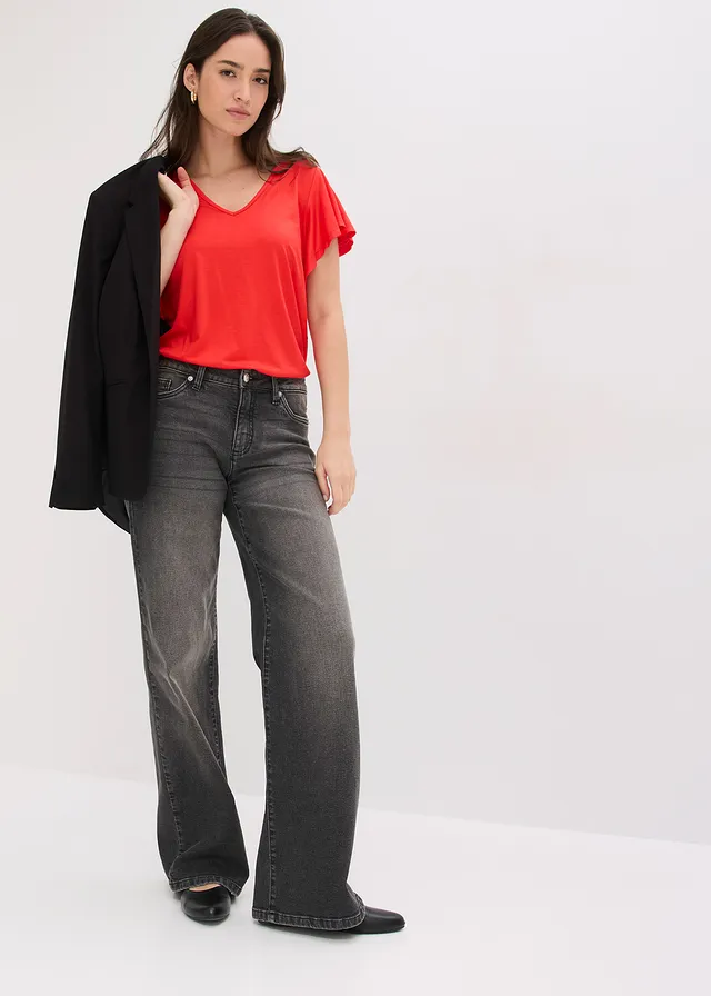 Shirt van zacht viscose aardbeirood