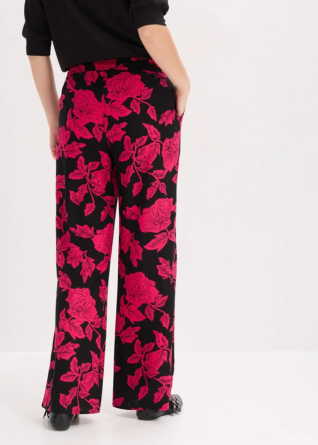 Pantalon palazzo en viscose fluide • noir-rose magenta floral • product-page.page-title-suffix
