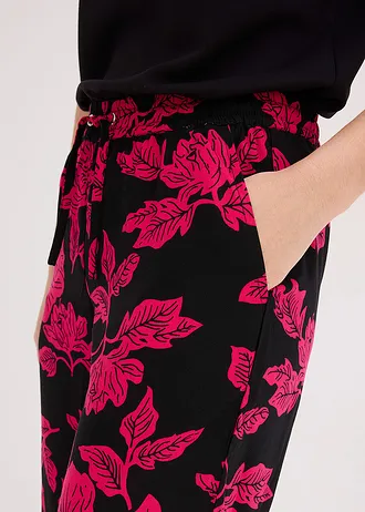 Spodnie palazzo z lejącej wiskozy • czarno-różowy magenta w kwiaty • sklep bonprix