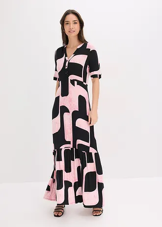 Maxi ruha puha viszkóz keverékből • fekete/pink grafikai mintás • bonprix áruház