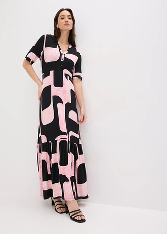 Robe longue en viscose extensible douce • noir/rose vif graphique • Boutique bonprix