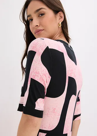 Maxi jurk in een zachte viscosemix • zwart-pink grafische print • bonprix online shop