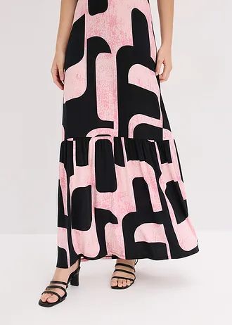Robe longue et douce en jersey viscose • noir/fuchsia graphique • Boutique bonprix