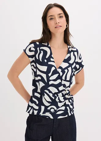 T-shirt imprimé • bleu foncé/blanc graphique • Boutique bonprix