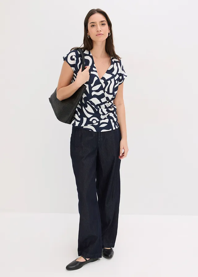 Shirt met print donkerblauw/wit grafische print